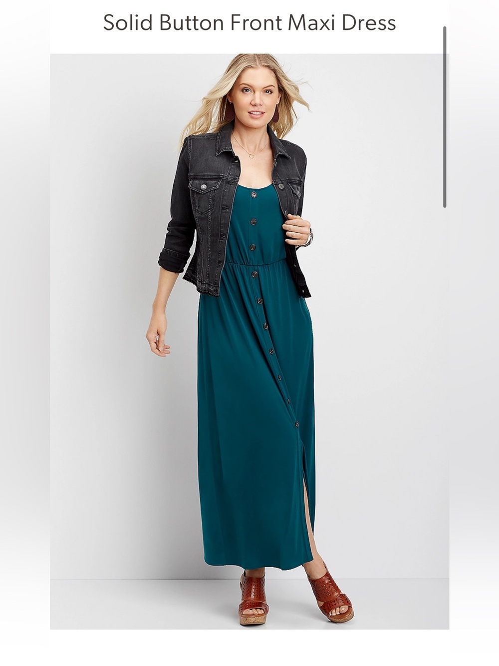 Maurice’s Solid Button-Front Teal Maxi Dress